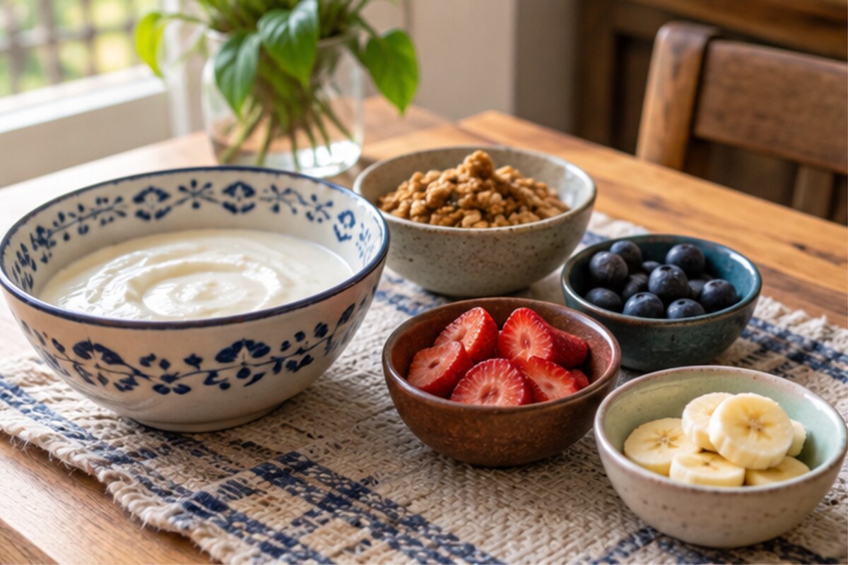 Fotografía culinaria: Un tazón de yogur con el acabado aparte